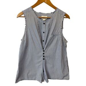 Redbird Anthropologie Blue White Striped Button Front Sleeveless Shirt‎ Size 12
